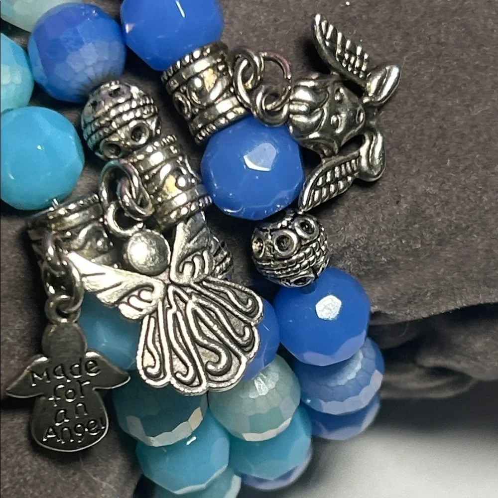 Chic Blues & Silver Angel Charm Bracelet Set